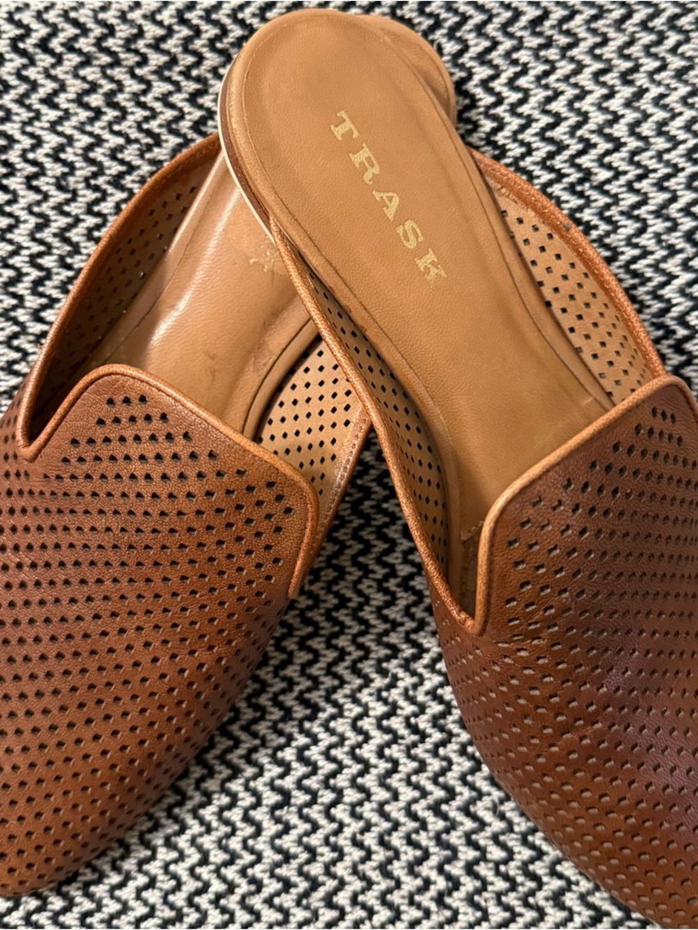 Trask Ashley Perforated Leather Slip-On Mules in Cognac/Brown - Picture 5 of 6